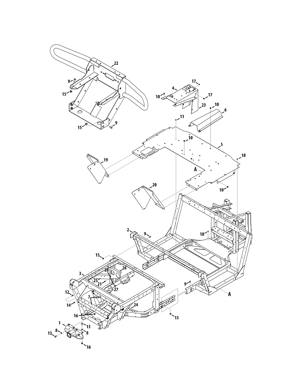 Frame And Bumper Diagram and Parts List for 465 4X4-EFI-1H030Z-1G192Z-37BMD710 Cub Cadet Lawn Tractor Accessories